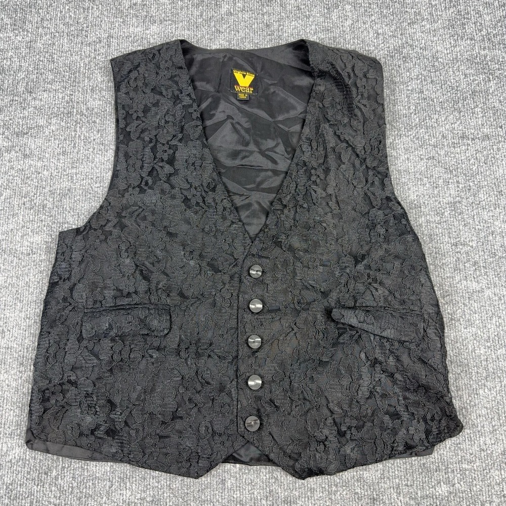 Vintage Virginia Slims Vest Womens One Size Black Floral Lace Belted V Wear